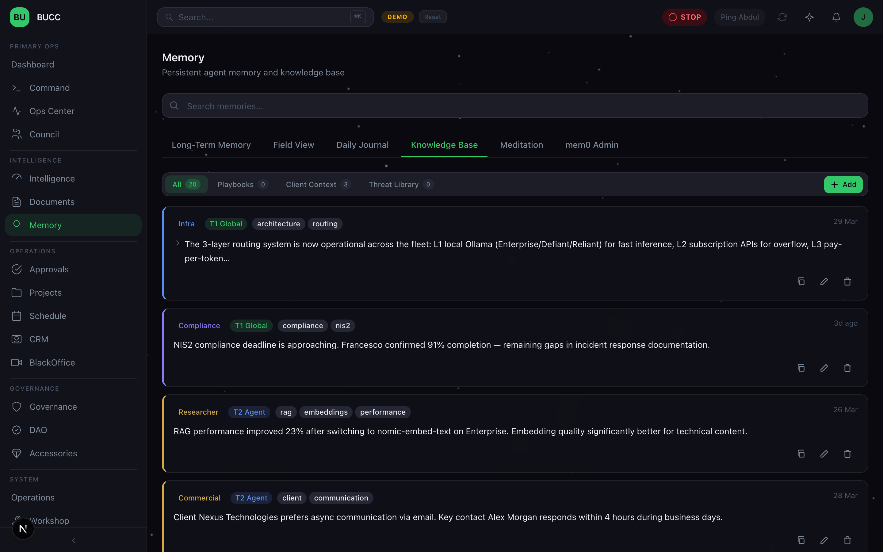 Memory knowledge base