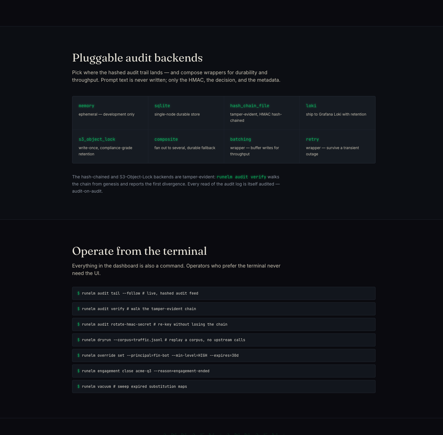 RuneLM operations and audit surface
