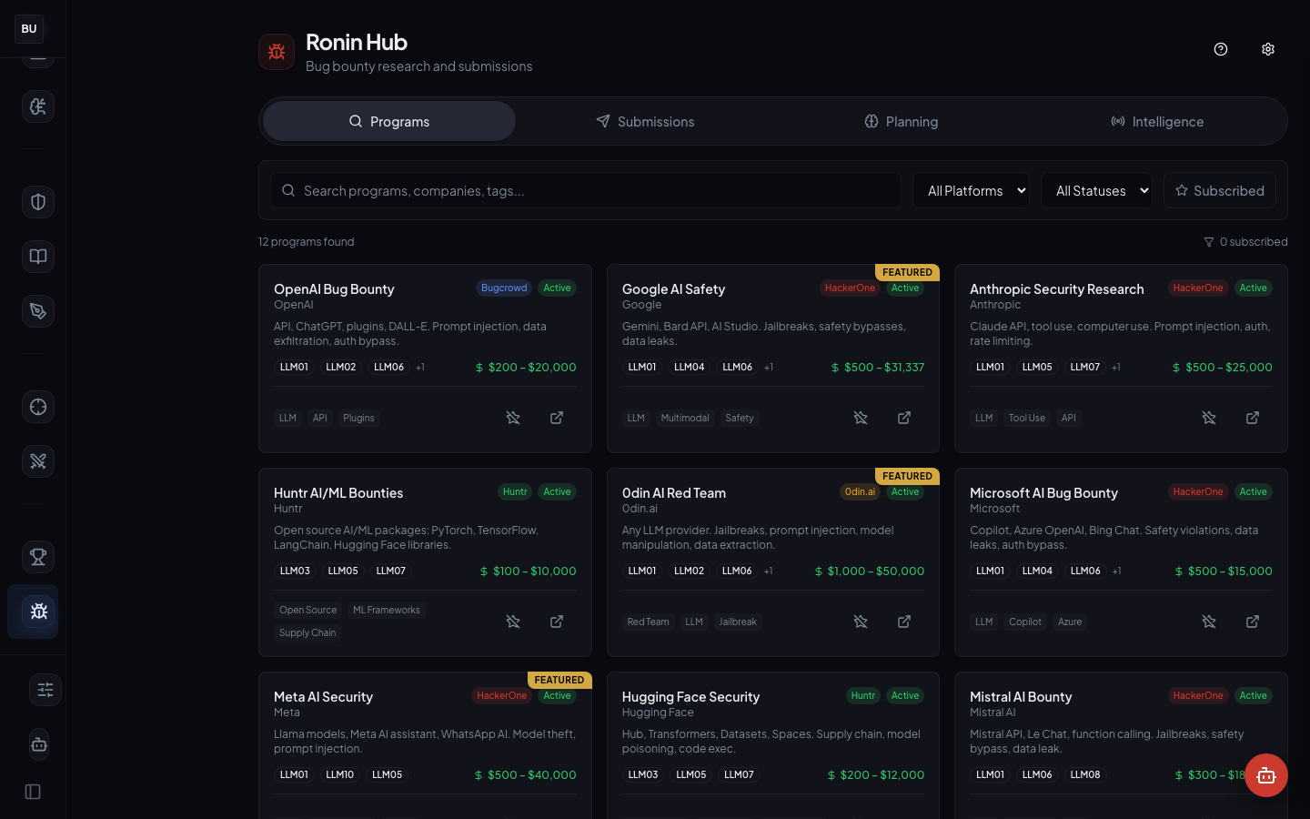 Ronin Hub programs tab